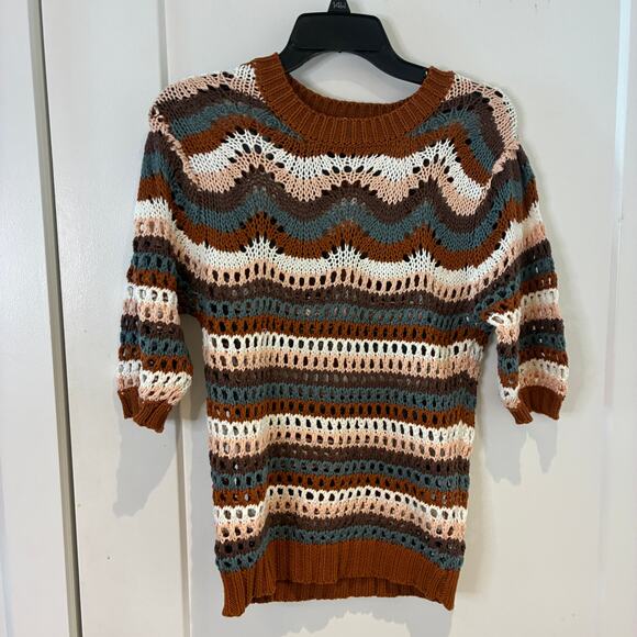 Evereve Arabella Crochet Short Sleeve Knit Sweater XS - Picture 7 of 9